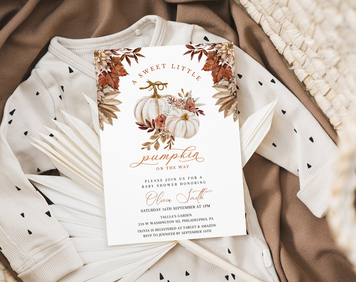 fall, boho and floral baby shower invite for a personalized celebration