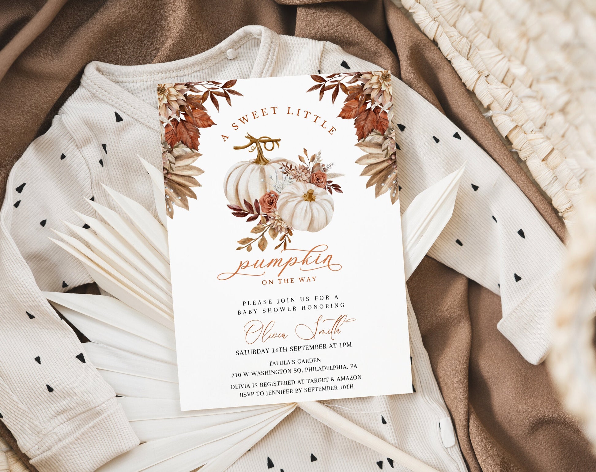 fall, boho and floral baby shower invite for a personalized celebration