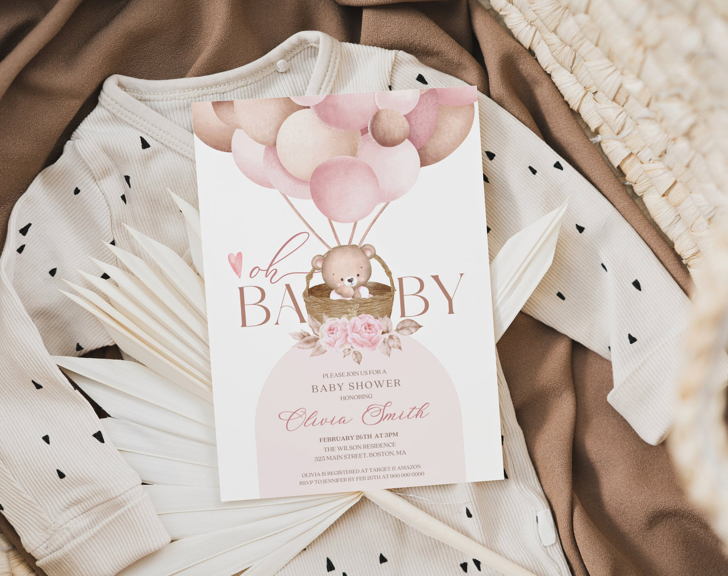 Invitation - Teddy Bear Baby Shower, editable Canva template