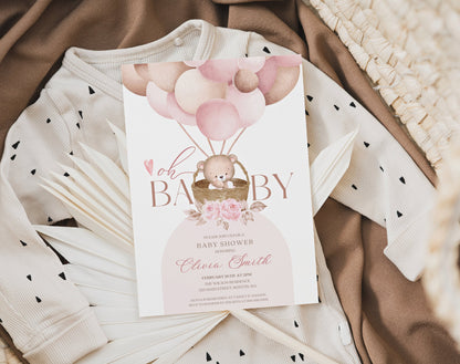 Invitation - Teddy Bear Baby Shower, editable Canva template