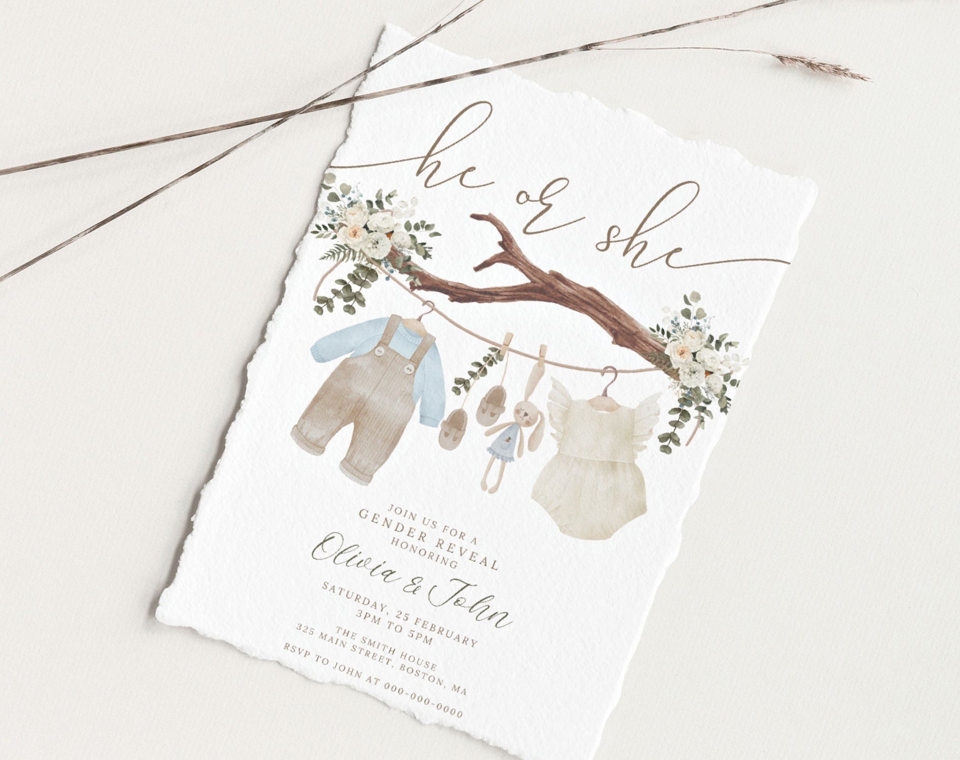 Gender Reveal Invitation for gender reveal guests and party details