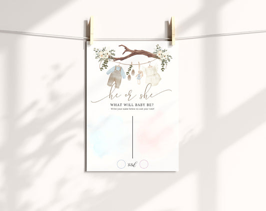 Preview of boho gender reveal guess the gender voting sign