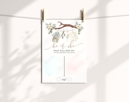 Preview of boho gender reveal guess the gender voting sign