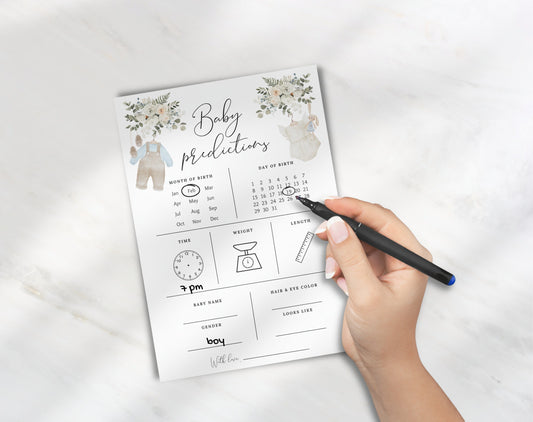 Editable Canva baby predictions card to download and print