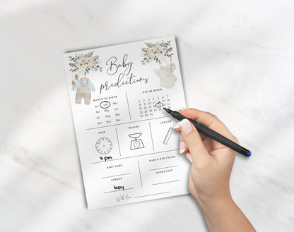 Editable Canva baby predictions card to download and print