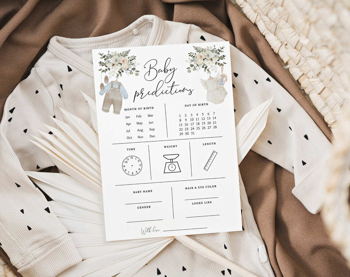 Gender Reveal Baby Predictions Card - Pink Wildflower for gender reveal party decor and supplies