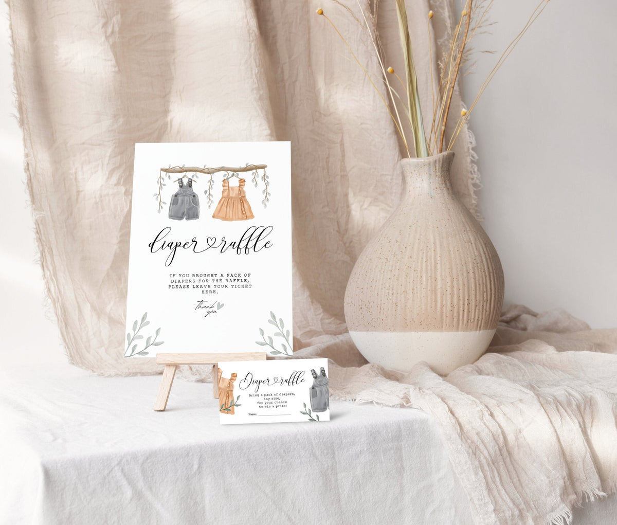 Boho gender reveal diaper raffle sign and tickets
