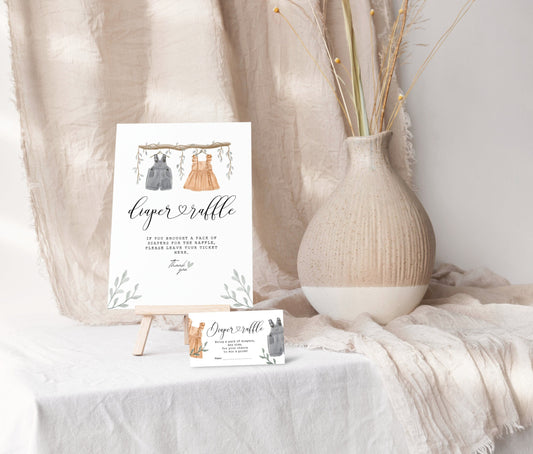 Boho gender reveal diaper raffle sign and tickets