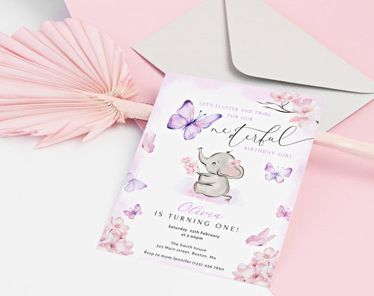 Butterfly 1st Birthday Invitation for 1st birthday guests and party details