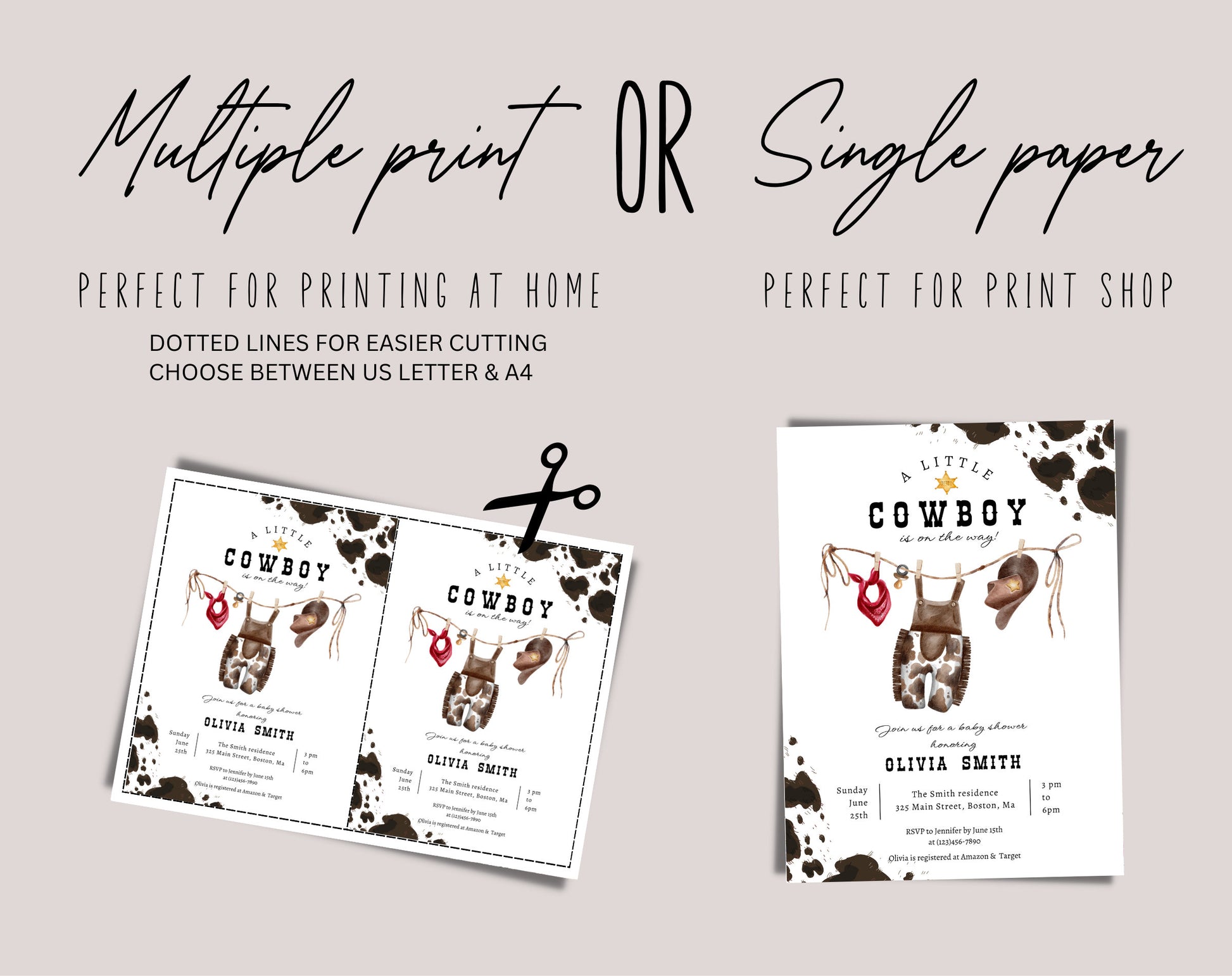 Invitation - Cowboy Baby Shower, editable Canva template