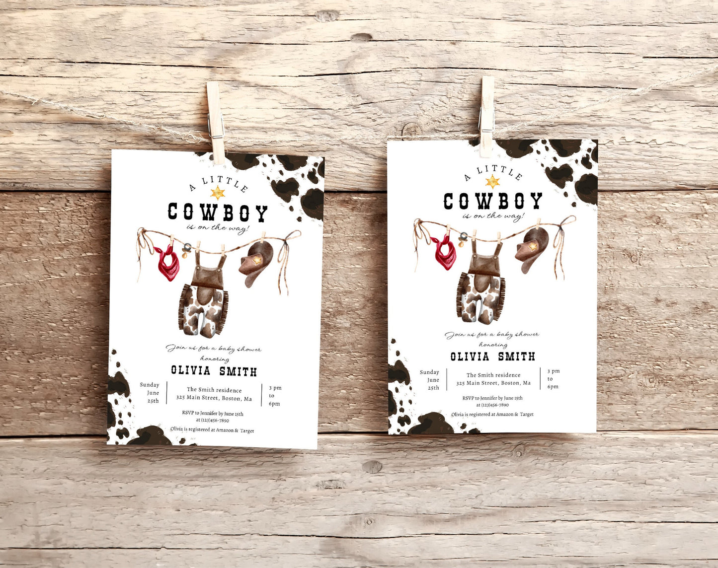 Invitation - Cowboy Baby Shower, editable Canva template