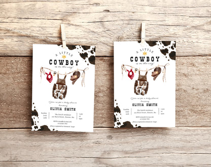 Invitation - Cowboy Baby Shower, editable Canva template
