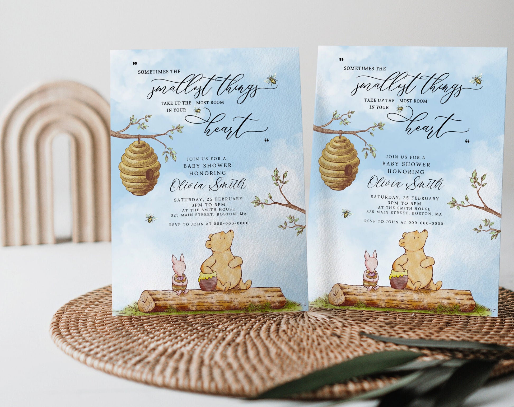 Invitation - Winnie the Pooh Baby Shower, editable Canva template