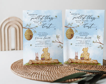 Invitation - Winnie the Pooh Baby Shower, editable Canva template