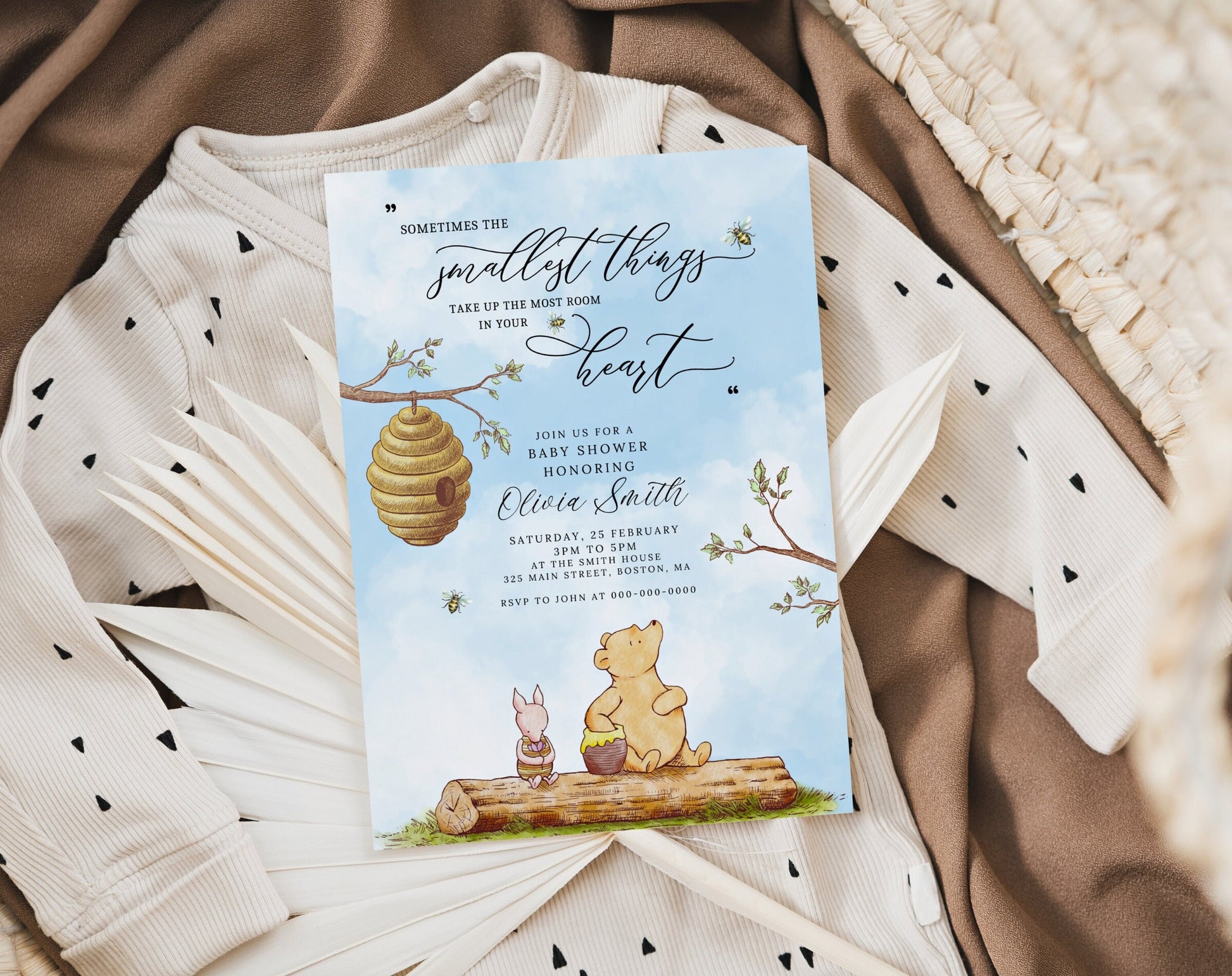 Winnie the Pooh Baby Shower Invitation for baby shower guests and party details