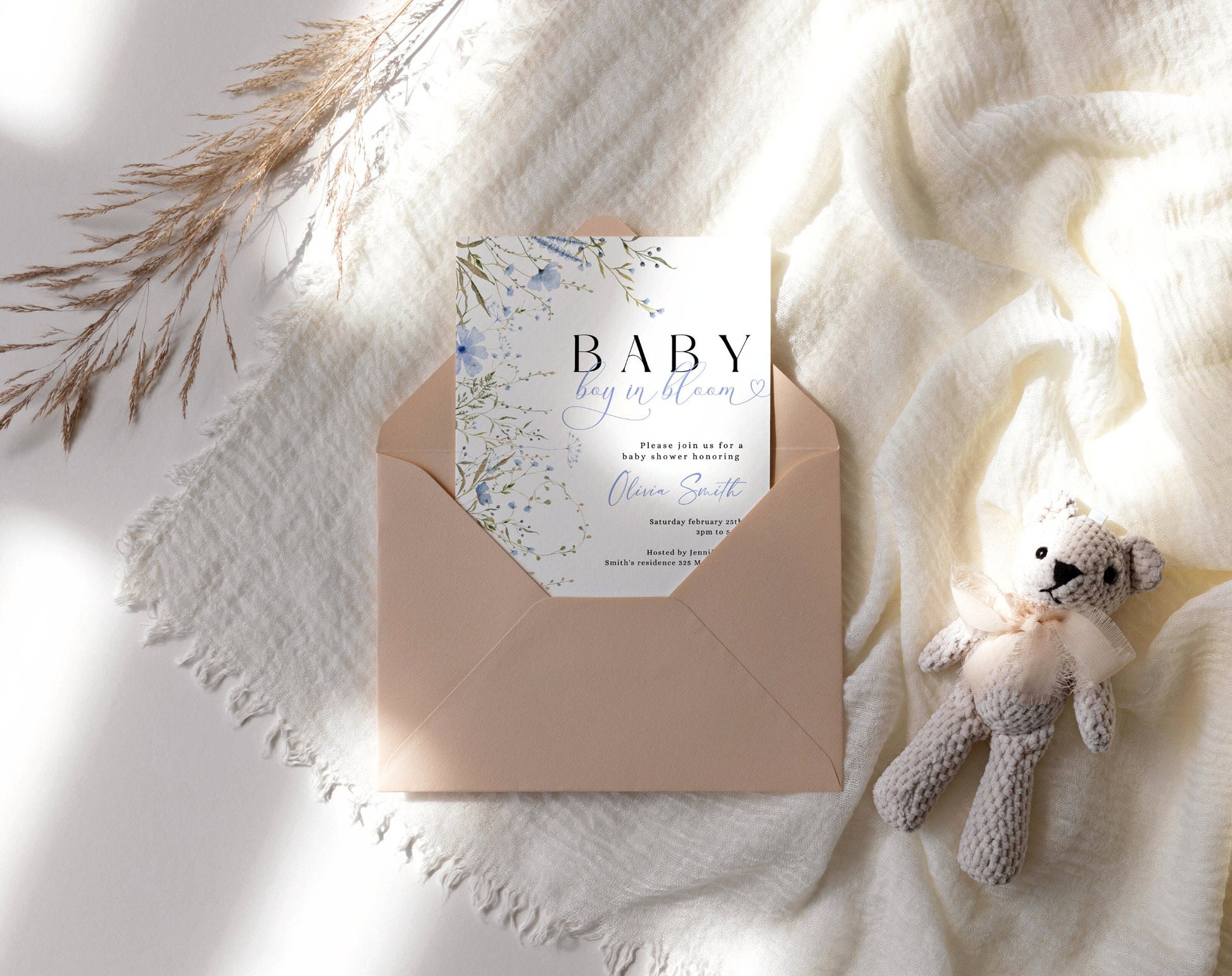 Invitation - Baby in Bloom Baby Shower, editable Canva template