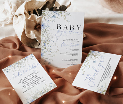 Baby Boy in Bloom Invitation Set, editable Canva template