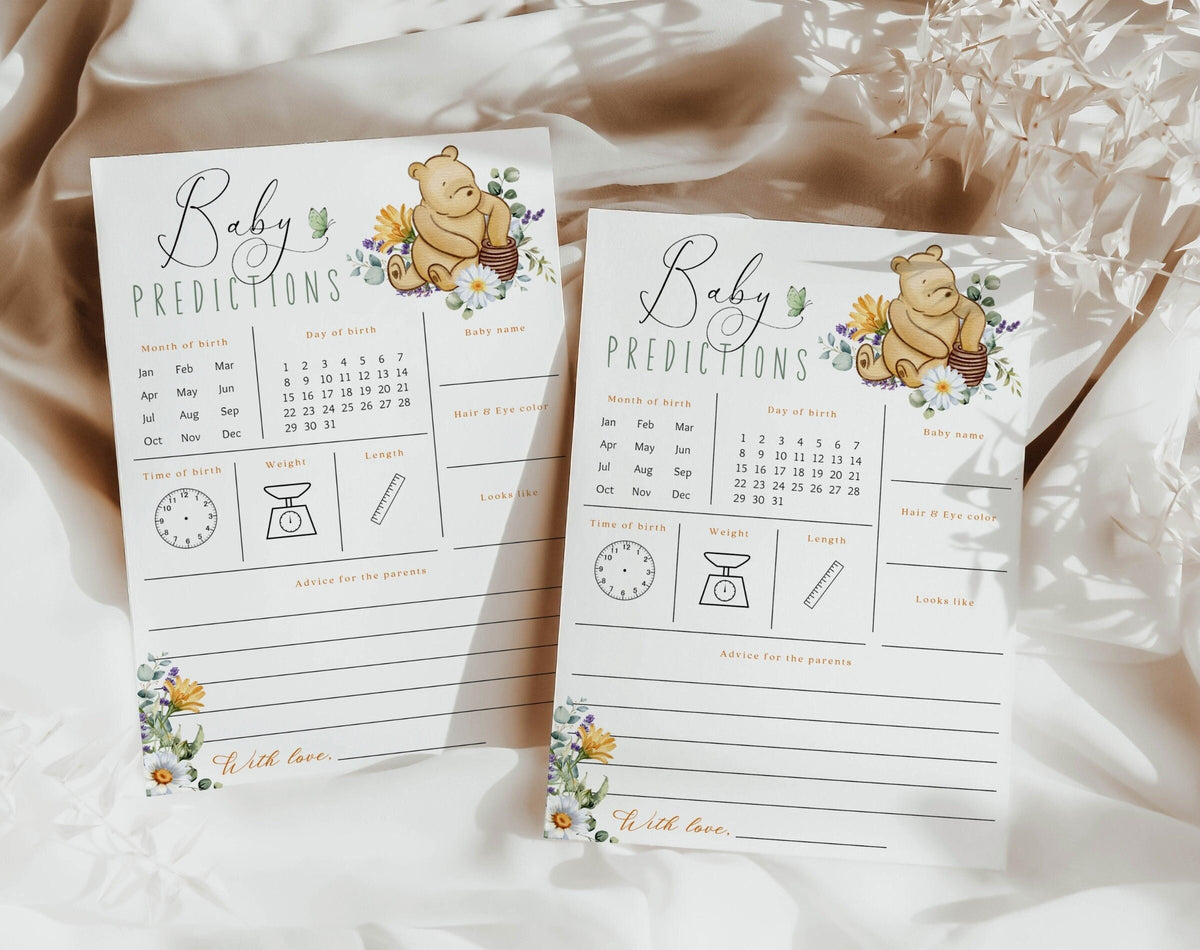 Baby Shower Baby Predictions Card - Pink Wildflower for baby shower party decor and supplies