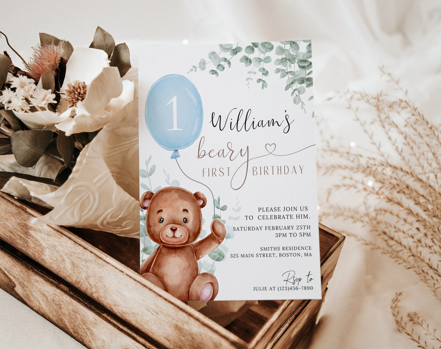 1st birthday, boho, pastel, blue and green 1st birthday boy invite for a personalized celebration