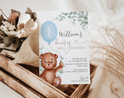 1st birthday, boho, pastel, blue and green 1st birthday boy invite for a personalized celebration