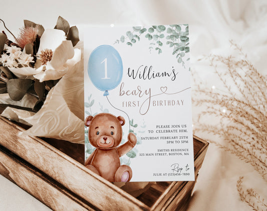 1st birthday, boho, pastel, blue and green 1st birthday boy invite for a personalized celebration