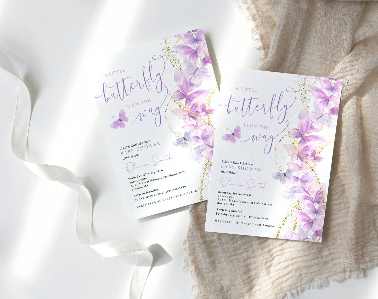 Invitation - Butterfly Baby Shower, editable Canva template