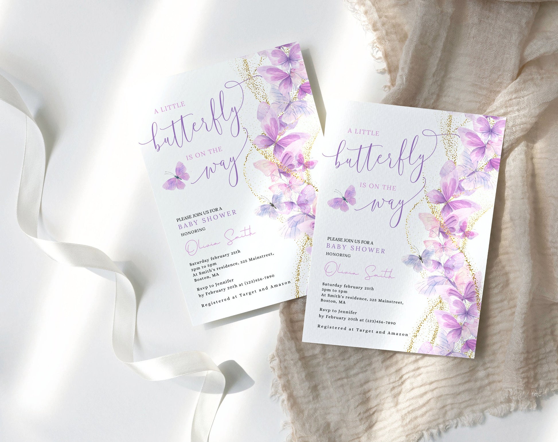 Invitation - Butterfly Baby Shower, editable Canva template