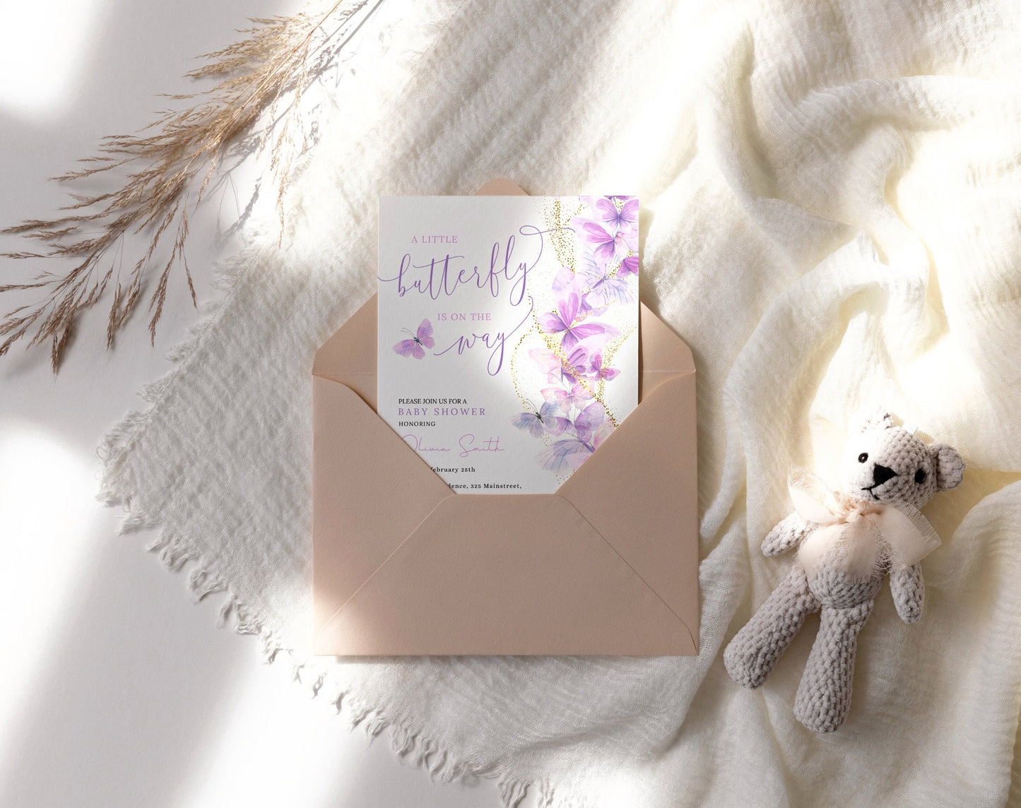 Invitation - Butterfly Baby Shower, editable Canva template