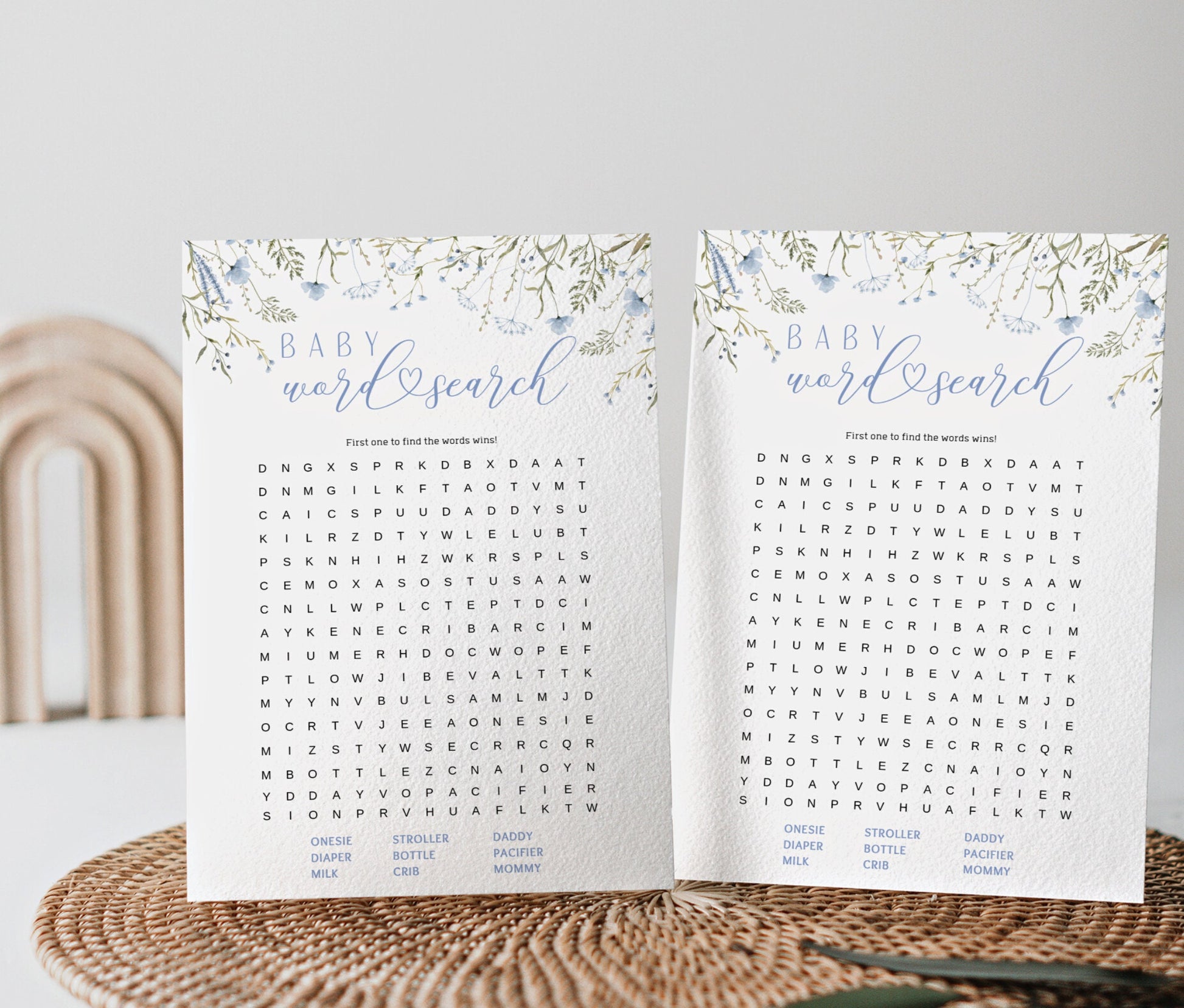 Editable Canva baby word search game to download and print