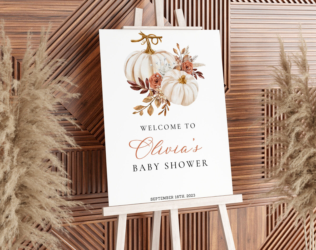 fall, boho and floral baby shower welcome sign printable for a themed celebration