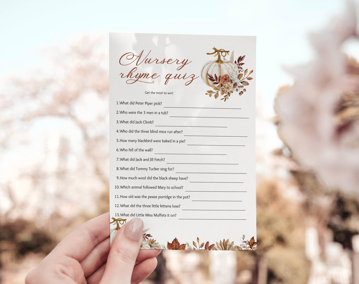Preview of little pumpkin baby shower nursery rhyme game