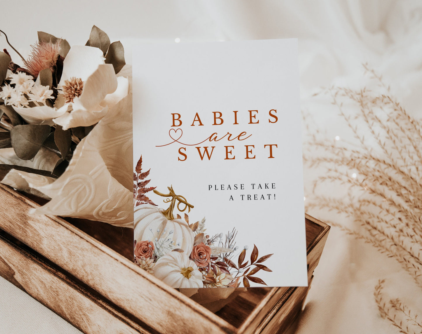 fall, floral and boho sweets and treats sign template for a personalized baby shower
