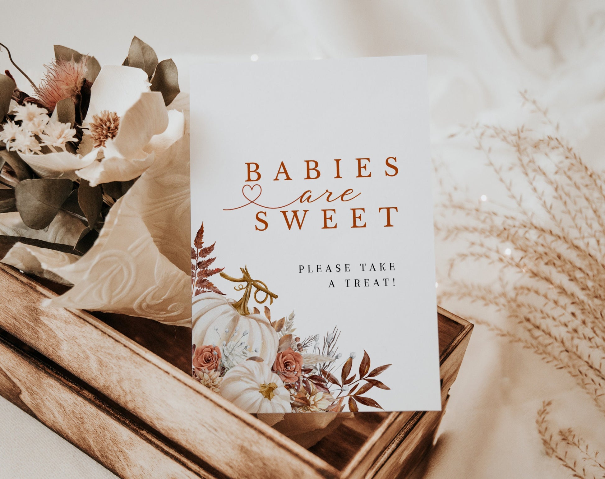 fall, floral and boho sweets and treats sign template for a personalized baby shower