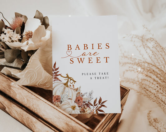 fall, floral and boho sweets and treats sign template for a personalized baby shower