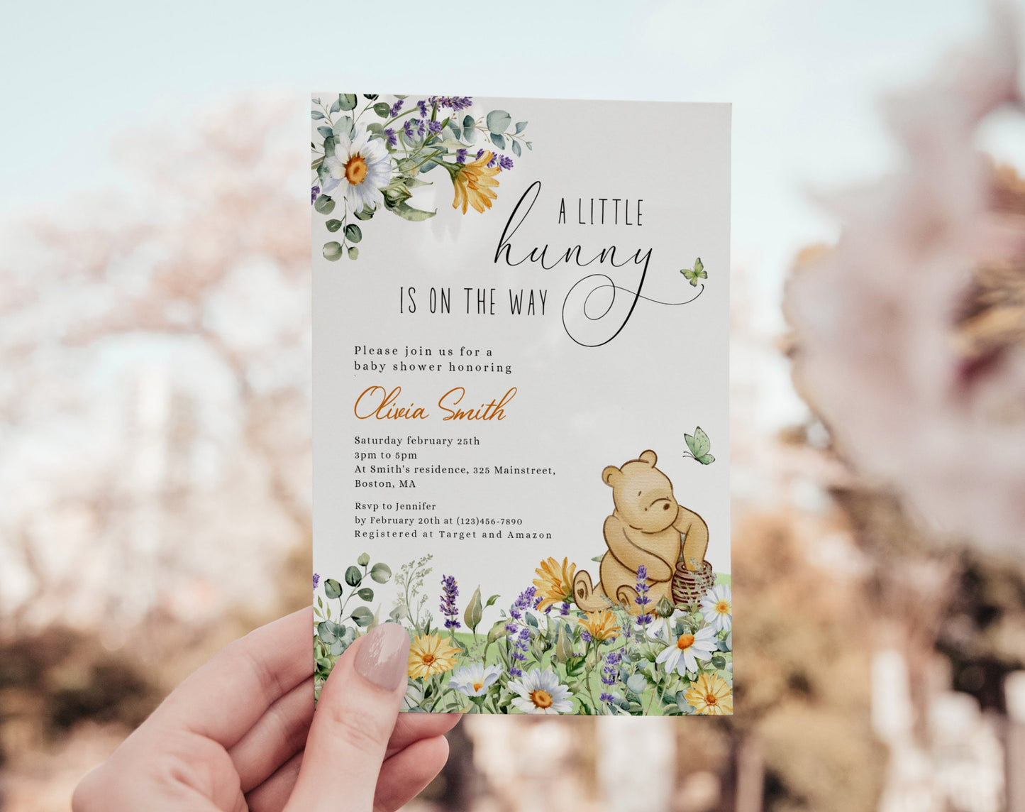 Invitation - Winnie the Pooh Baby shower, editable Canva template