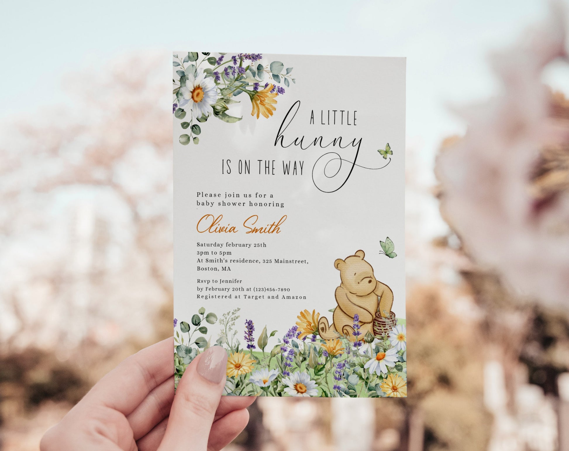 Invitation - Winnie the Pooh Baby shower, editable Canva template