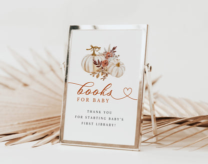 Little Pumpkin Baby Shower Books for Baby Sign for baby shower party decor and supplies