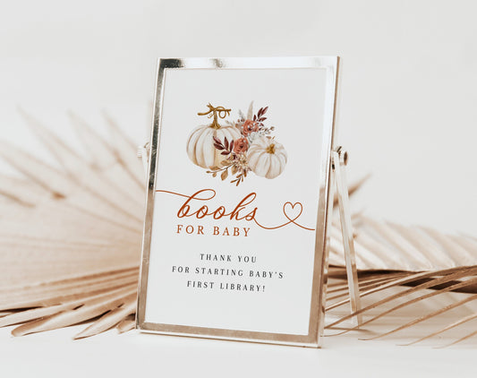 Little Pumpkin Baby Shower Books for Baby Sign for baby shower party decor and supplies