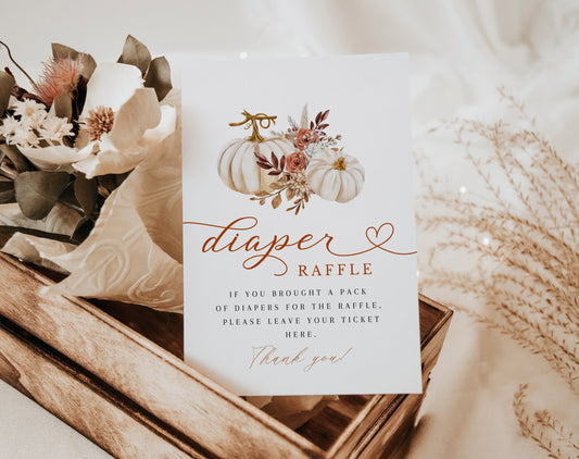 fall, floral and boho diaper raffle ticket for baby shower games and guest activities