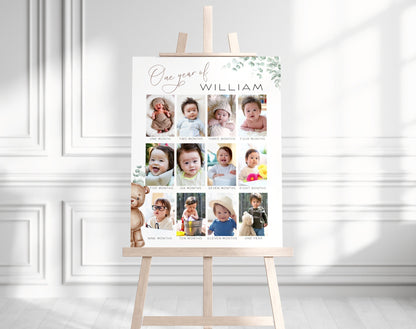 Teddy Bear 1st Birthday Milestone Board for 1st birthday party decor and supplies