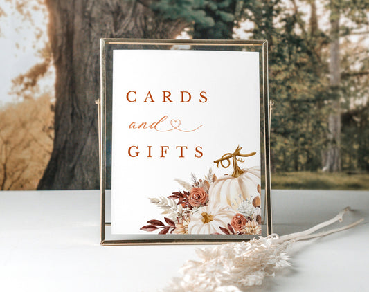 fall, floral and boho cards and gifts sign template for a personalized baby shower