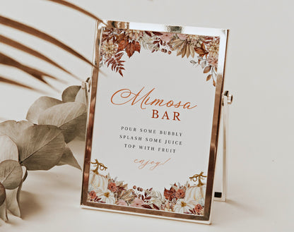 Little Pumpkin Baby Shower Mimosa Bar Sign for baby shower party decor and supplies