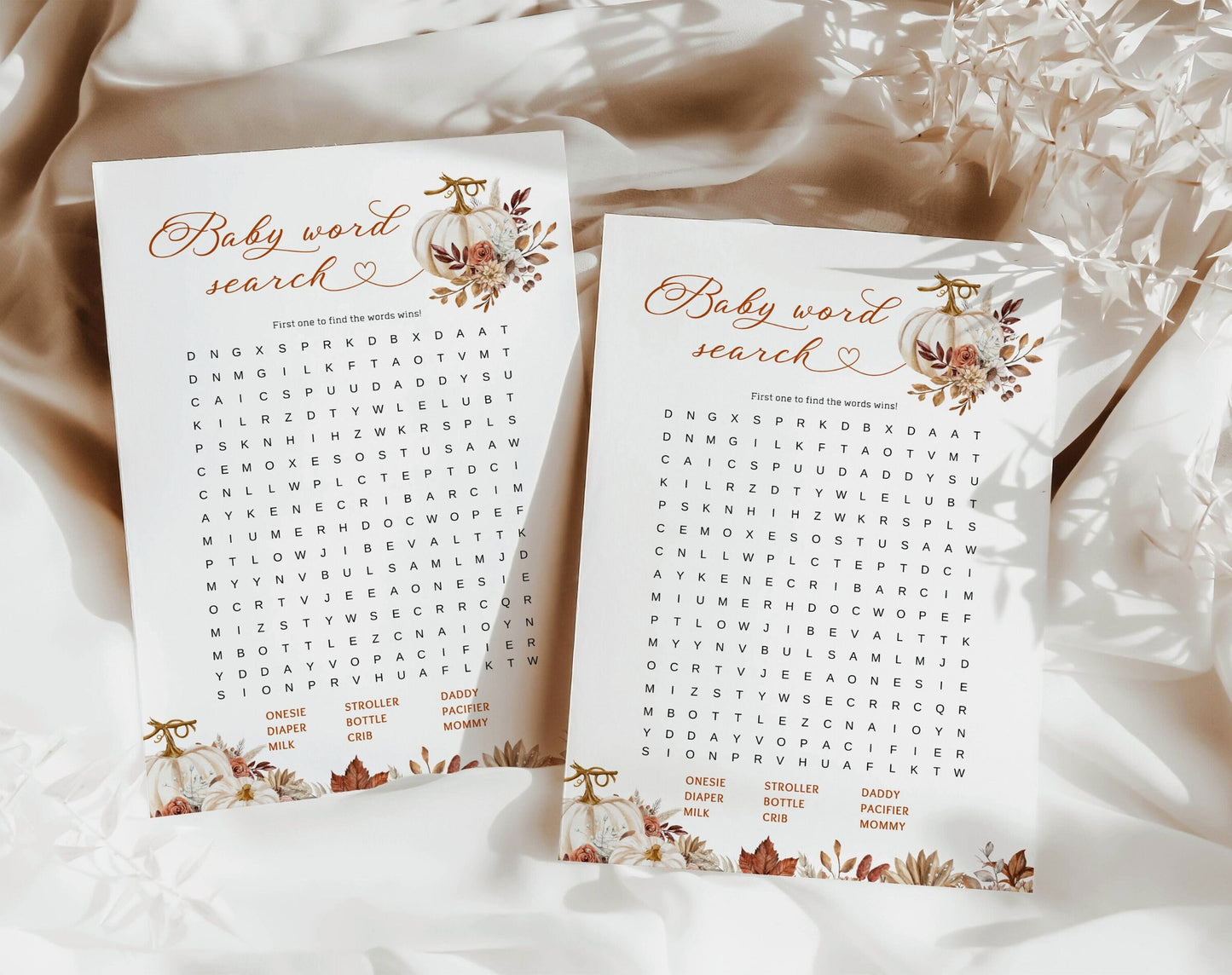 Baby Word Search Baby Shower Game - Little Pumpkin for baby shower party decor and supplies