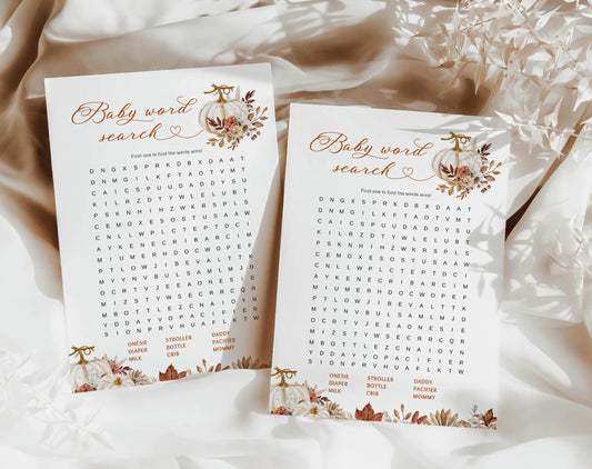 Baby Word Search Baby Shower Game - Little Pumpkin for baby shower party decor and supplies