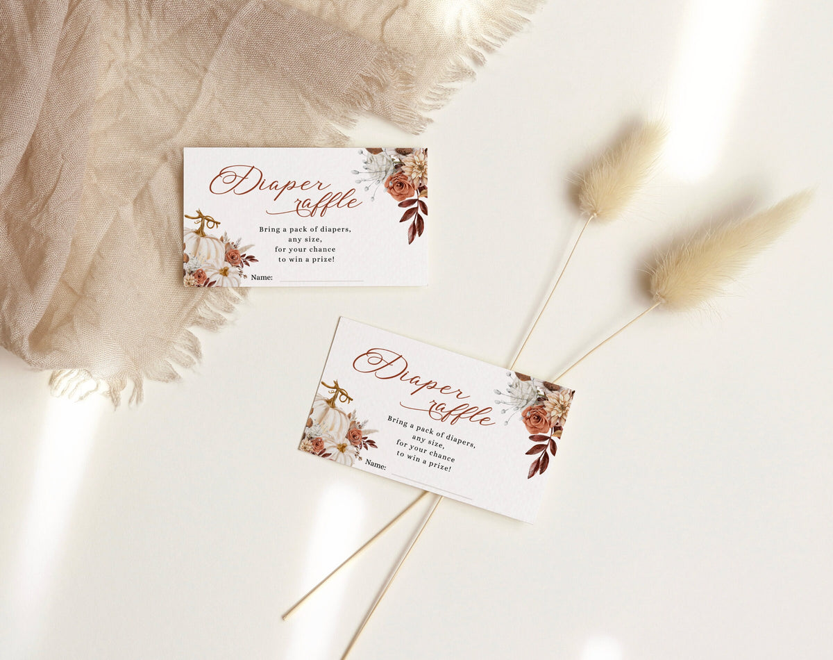 Little Pumpkin baby shower invitation with diaper raffle and Books for Baby cards