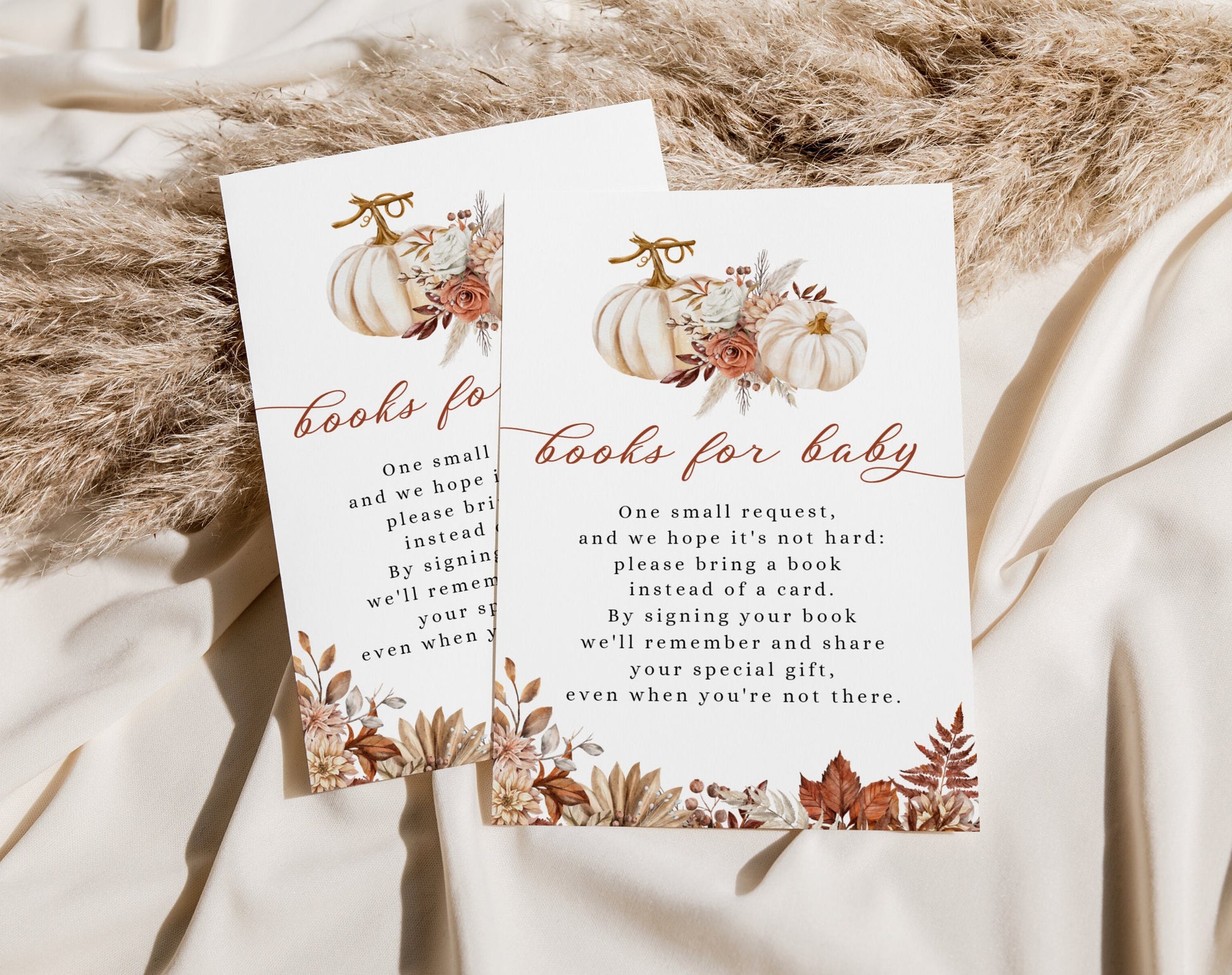Little Pumpkin baby shower invitation with diaper raffle and Books for Baby cards