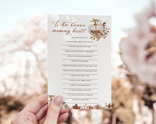 floral and boho who knows mommy best game template for a personalized baby shower