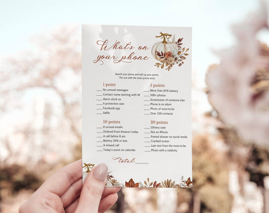 floral and boho what's on your phone game template for a personalized baby shower