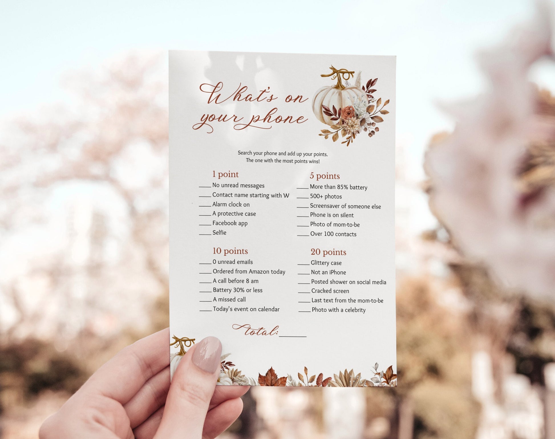 floral and boho what's on your phone game template for a personalized baby shower