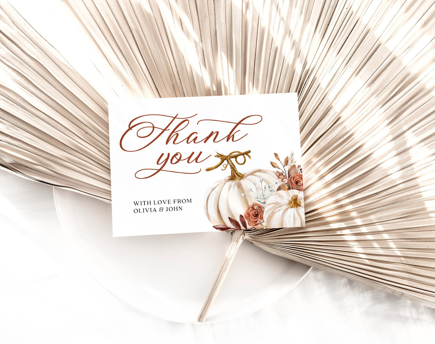 fall, wildflower, floral and blue baby shower thank you card template for personalized stationery